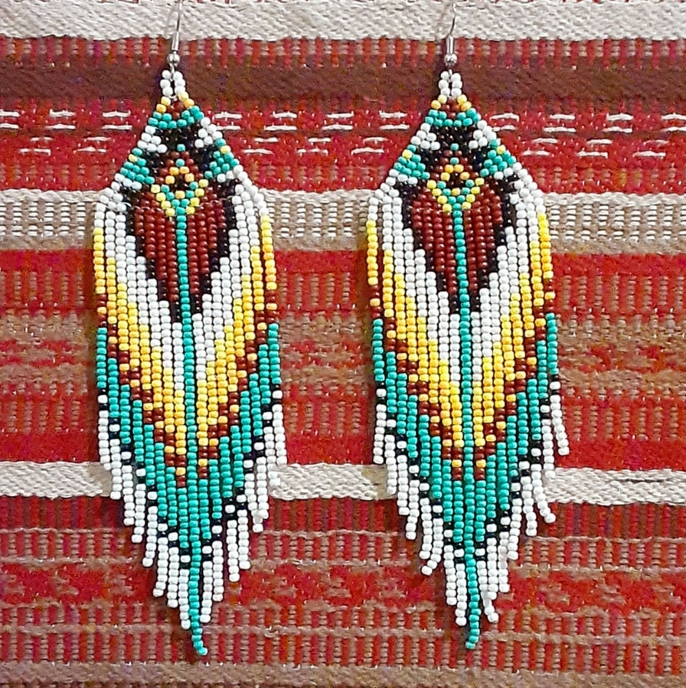 NEW Miyuki Handmade Tribal Ethnic Southwestern Style Seed Bead Fringe Earrings